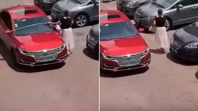 Imagem ilustrativa da notícia Vídeo: mulher usa trena de metal para saber se carro cabe na vaga de garagem