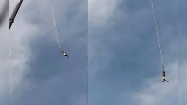 Imagem ilustrativa da notícia Vídeo: homem despenca após corda arrebentar em salto de bungee jump