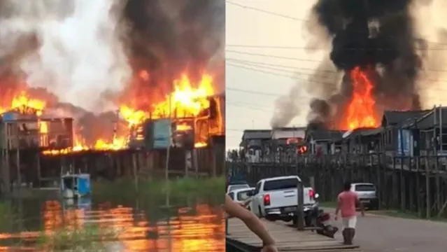 Imagem ilustrativa da notícia Incêndio destrói casas de madeira no Pará; veja o vídeo!