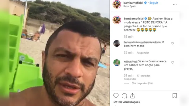 Imagem ilustrativa da notícia Bambam posta vídeo de mulher de topless em praia e gera polêmica