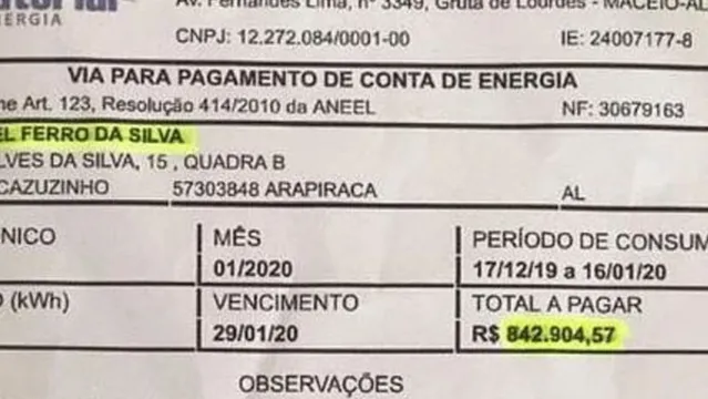 Imagem ilustrativa da notícia Trabalhador recebe conta de energia de 800 mil reais