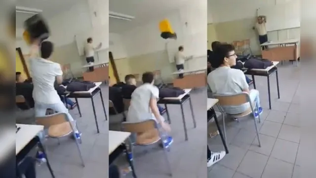 Imagem ilustrativa da notícia Vídeo: aluno arremessa lixeira em professor após ser repreendido