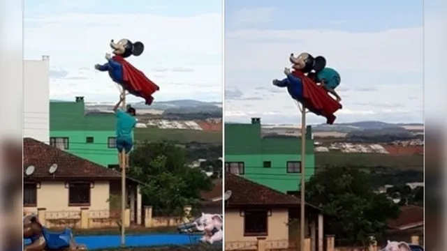 Imagem ilustrativa da notícia Homem sobe nas costas de 'super mouse' a 5 metros de altura para 'tentar voar'