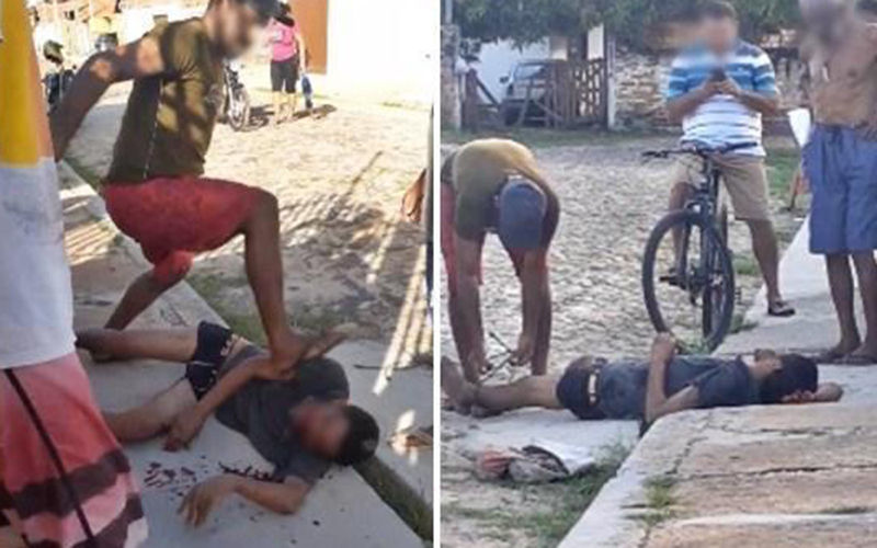 O homem teve os pés e as mãos amarradas e ficou bastante ferido.