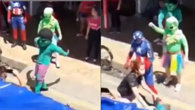 Imagem ilustrativa da notícia Vingadores e E.T. fazem disputa de 'passinho' em Belém. Veja o vídeo