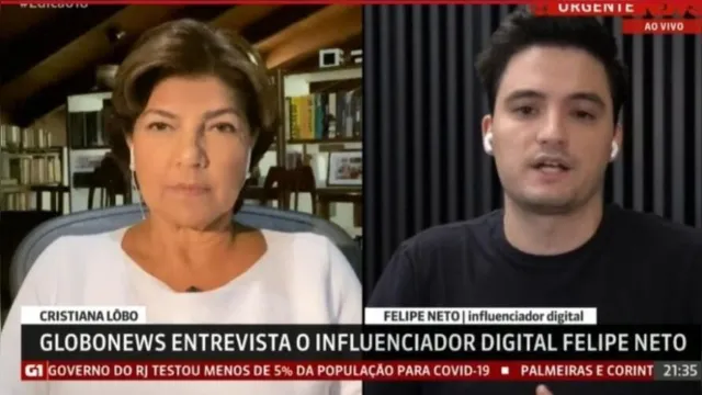 Imagem ilustrativa da notícia Em entrevista a GloboNews, Felipe Neto criticou o canal e a CNN Brasil
