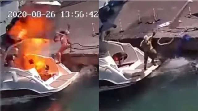 Imagem ilustrativa da notícia Veja o momento em que barco explode e arremessa mulher 