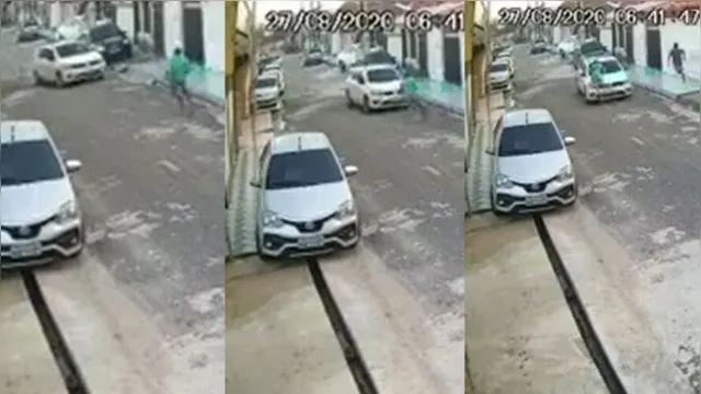 Imagem ilustrativa da notícia Suspeito de assalto em Ananindeua é atingido por carro e 'voa'; veja o vídeo!