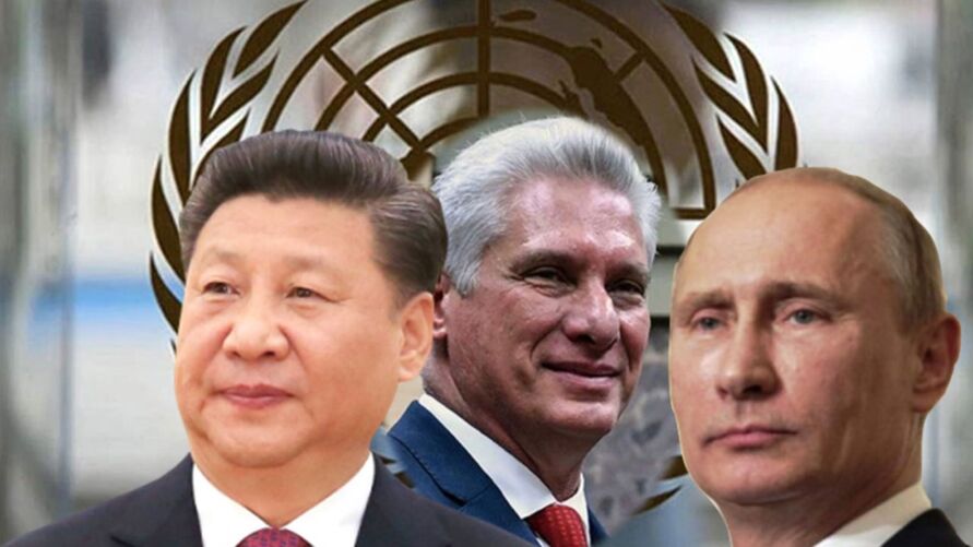 Xi Jinping, Miguel Díaz-Canel e Vladimir Putin