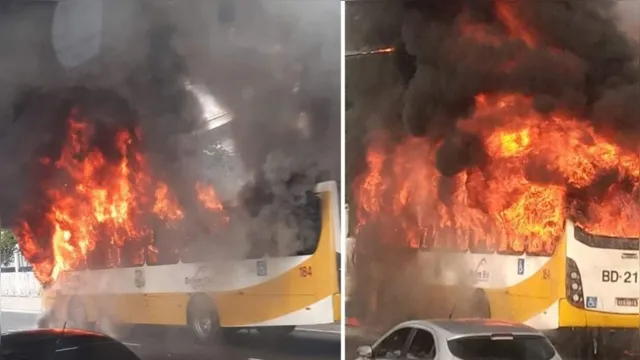 Imagem ilustrativa da notícia Ônibus pega fogo no meio da Almirante Barroso; veja os vídeos!