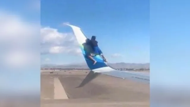 Imagem ilustrativa da notícia Vídeo: homem escala asa de avião e cai em seguida