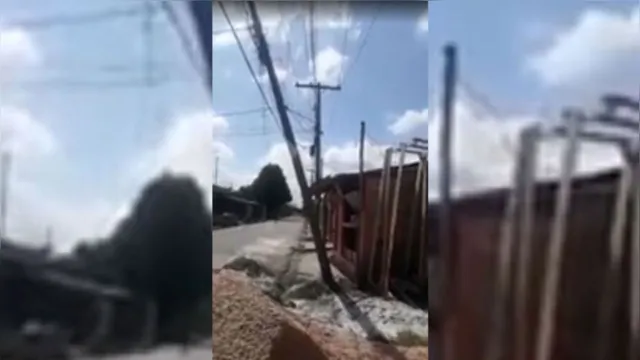 Imagem ilustrativa da notícia Vídeo: poste ameaça cair e põe em risco moradores de Ananindeua
