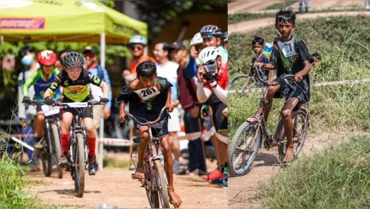 Imagem ilustrativa da notícia Jovem ciclista viraliza ao competir descalço, com bicicleta velha e ganha uma surpresa