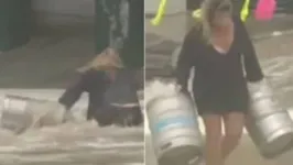 Imagem ilustrativa da notícia Mulher se joga ao mar durante enchente para salvar cerveja, veja!