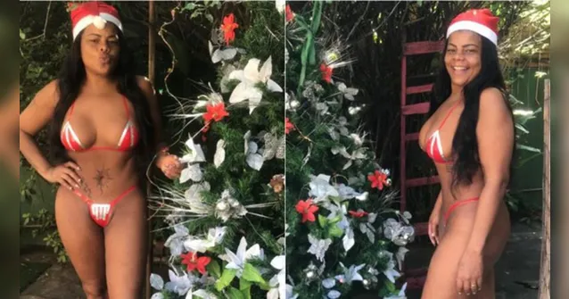 Imagem ilustrativa da notícia Tati Quebra Barraco posta foto com biquíni adesivo natalino