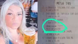 Mulher foi surpreendida ao receber a comanda do bar.