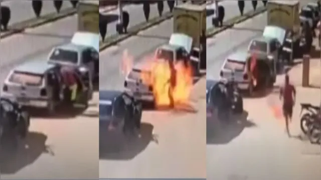 Imagem ilustrativa da notícia Homem coloca fogo no carro do atual da ex e acaba queimado, veja o vídeo!