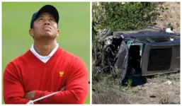 Carro em que o astro do golfe estava ficou destruído 