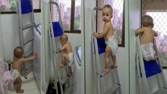 Imagem ilustrativa da notícia Vídeo de bebê viraliza ao subir as escadas e se pendurar para ver a janela