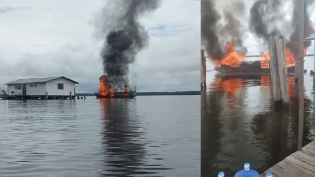 Imagem ilustrativa da notícia Barco explode em porto paraense e tripulante tem corpo queimado. Veja o vídeo