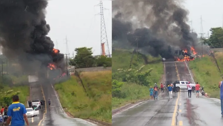 Imagem ilustrativa da notícia Vídeo: motorista morre carbonizado após colisão frontal entre caminhões no Pará