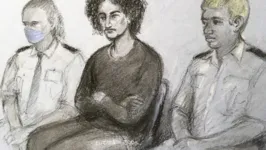 Desenho representativo de Danyal Hussein durante sessão na corte.