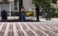 Nas cenas é possível ver que em certo momento, dois policiais aparecem para tentar ajudar a mulher, que aparenta vestir apenas um sapato. 