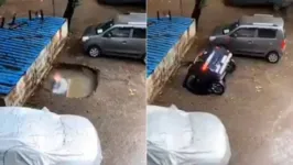Imagem ilustrativa da notícia Vídeo: cratera engole carro em vaga de estacionamento