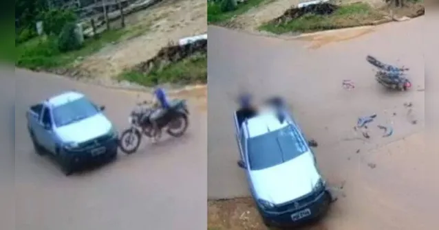 Imagem ilustrativa da notícia Vídeo: homem bate em picape e cai em carroceria no Pará