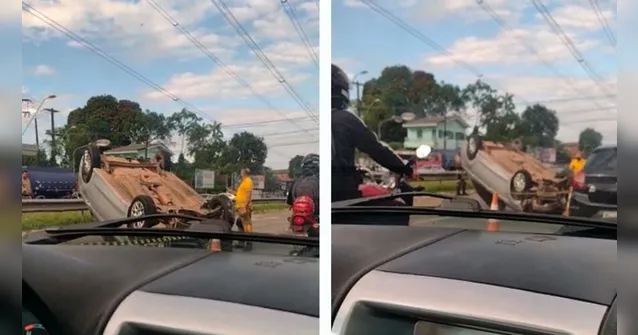 Imagem ilustrativa da notícia Vídeo: carro capota na avenida Centenário em Belém