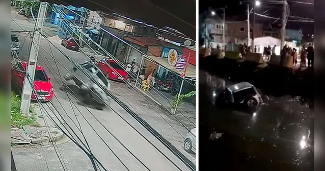 Imagem ilustrativa da notícia Condutor perde controle, bate e carro cai em canal de Belém