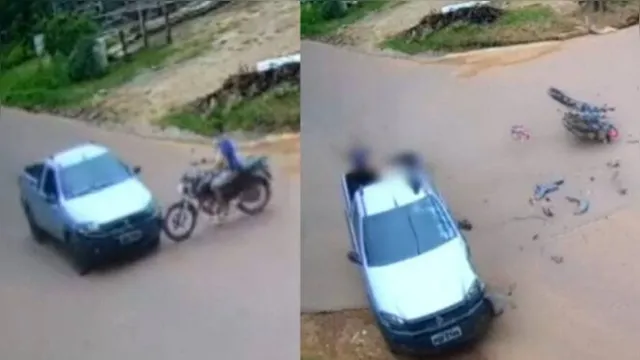 Imagem ilustrativa da notícia Vídeo: homem bate em picape e cai em carroceria no Pará