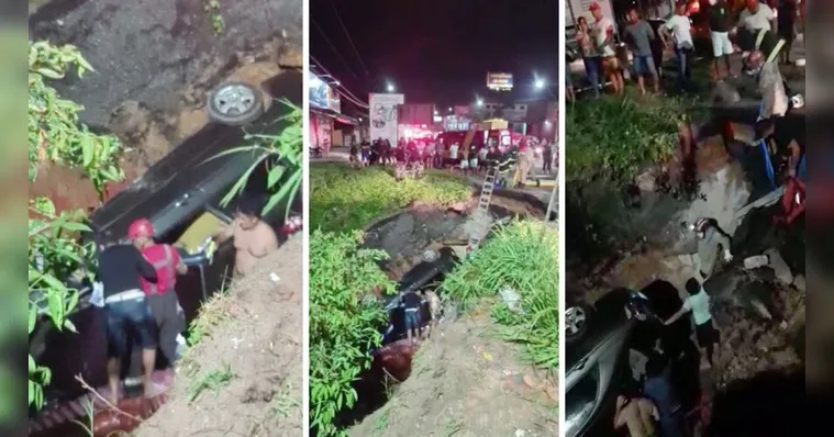 Imagem ilustrativa da notícia Vídeo: carro vira "de cabeça para baixo" ao cair na BR-316 