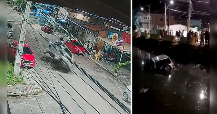 Imagem ilustrativa da notícia Condutor perde controle, bate e carro cai em canal de Belém