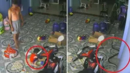 Cobra tenta acatar bebê que está brincando na garagem de uma residência.