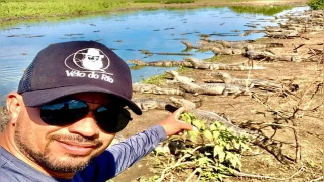 Imagem ilustrativa da notícia Vídeo: ciclista pedala em meio a jacarés no pantanal