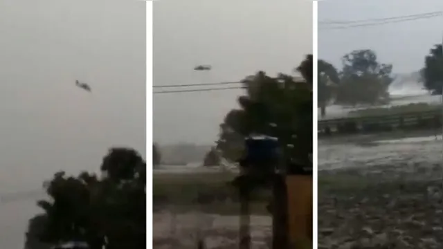Imagem ilustrativa da notícia Com destino ao Pará , helicóptero cai durante temporal no AM