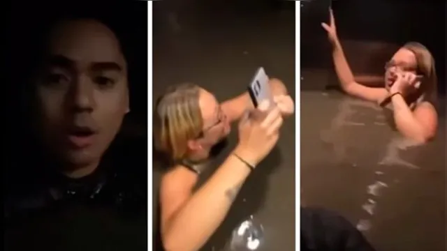 Imagem ilustrativa da notícia Vídeo mostra desespero de amigos em elevador inundado 