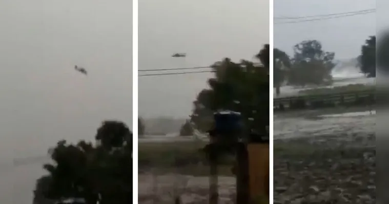 Imagem ilustrativa da notícia Com destino ao Pará , helicóptero cai durante temporal no AM