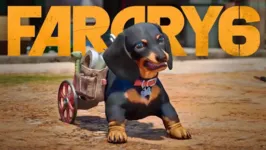Imagem ilustrativa da notícia Far Cry 6: Chorizo ganha cosplay de dachshund cadeirante