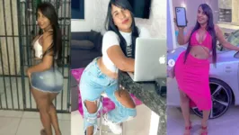 A ex-detenta Karollyny Campos, em dois momentos: em frente à sua cela, na prisão, e nas outras fotos exibindo os ganhos adquiridos com o trabalho nas redes sociais.
