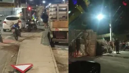 Um caminhão tombou e acabou atingindo uma mulher que estava na calçada.