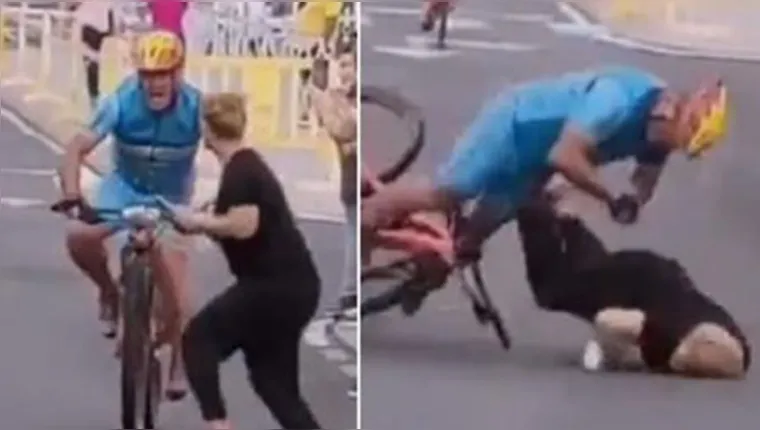 Imagem ilustrativa da notícia Vídeo: mulher invade prova e é atropelada por ciclista