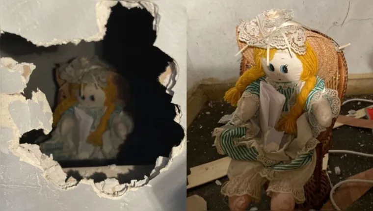 Imagem ilustrativa da notícia Morador acha boneca com bilhete macabro dentro de parede