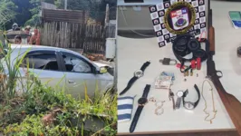 O veículo usado pelos criminosos bateu em um muro 