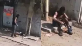 No vídeo divulgado, é possível ver o momento em que pessoas orientam que o rapaz se sente na calçada, enquanto eles acionam uma ambulância.