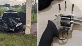 Arma e carro usados pelos bandidos