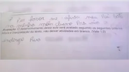 ‘Meu pai bate na minha mãe’: Menino de 8 anos pede socorro em recado deixado em prova