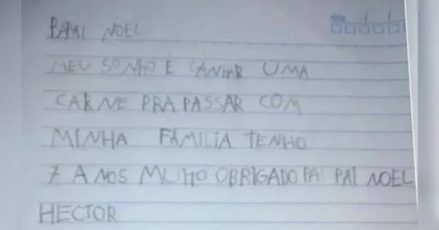 Imagem ilustrativa da notícia Criança pede carne em carta para Papai Noel: "meu sonho"