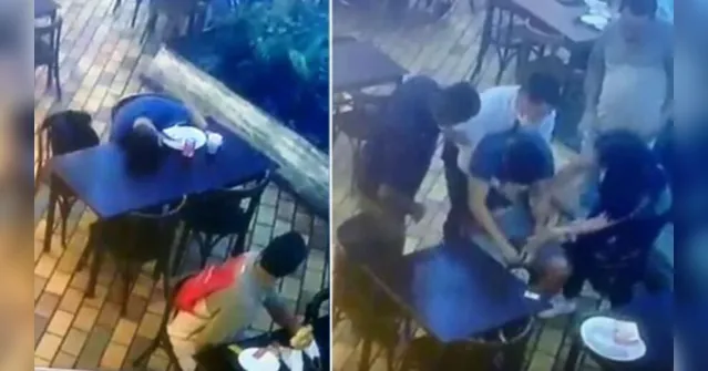 Imagem ilustrativa da notícia Vídeo: cliente engasga e é salvo por garçom e policial
